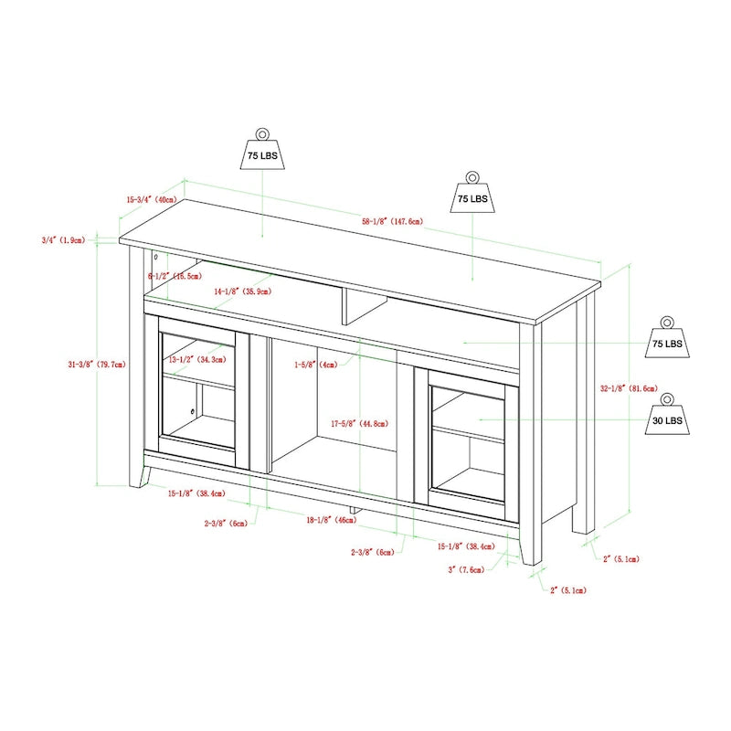 58-inch 2-Door Highboy Fireplace TV Stand with Storage