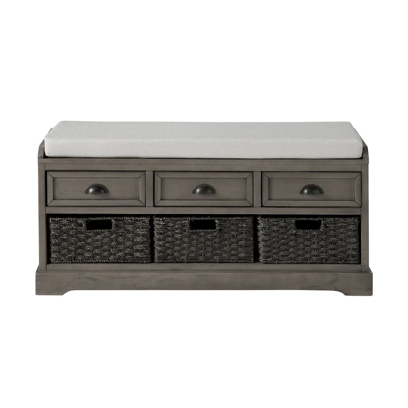 Storage Bench with Cushion, 3 Drawers and 3 Baskets