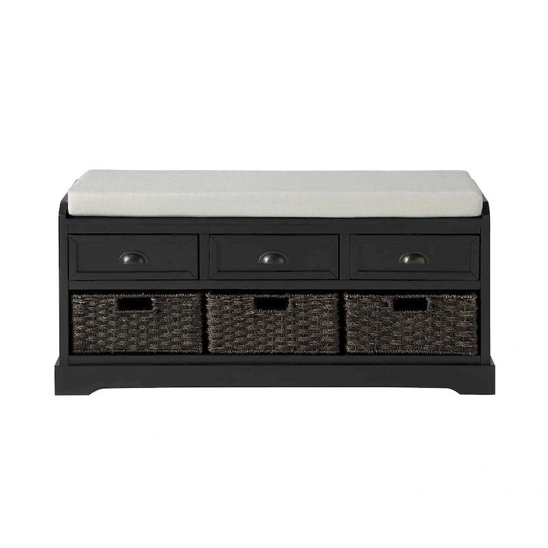 Storage Bench with Cushion, 3 Drawers and 3 Baskets