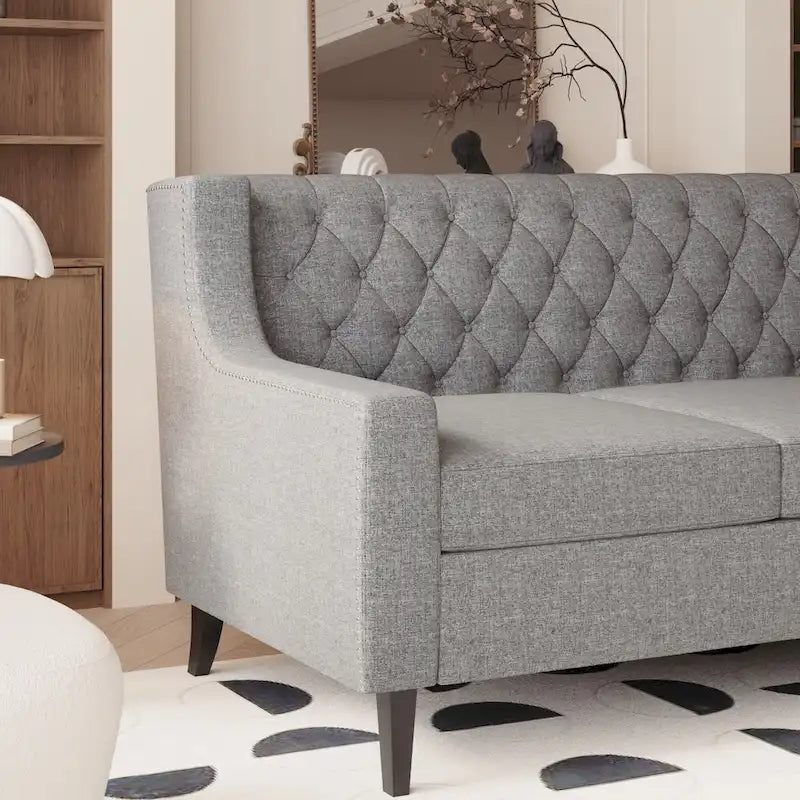 78.75" 3-Seater Fabric Sofa with Tufted Back – Grey