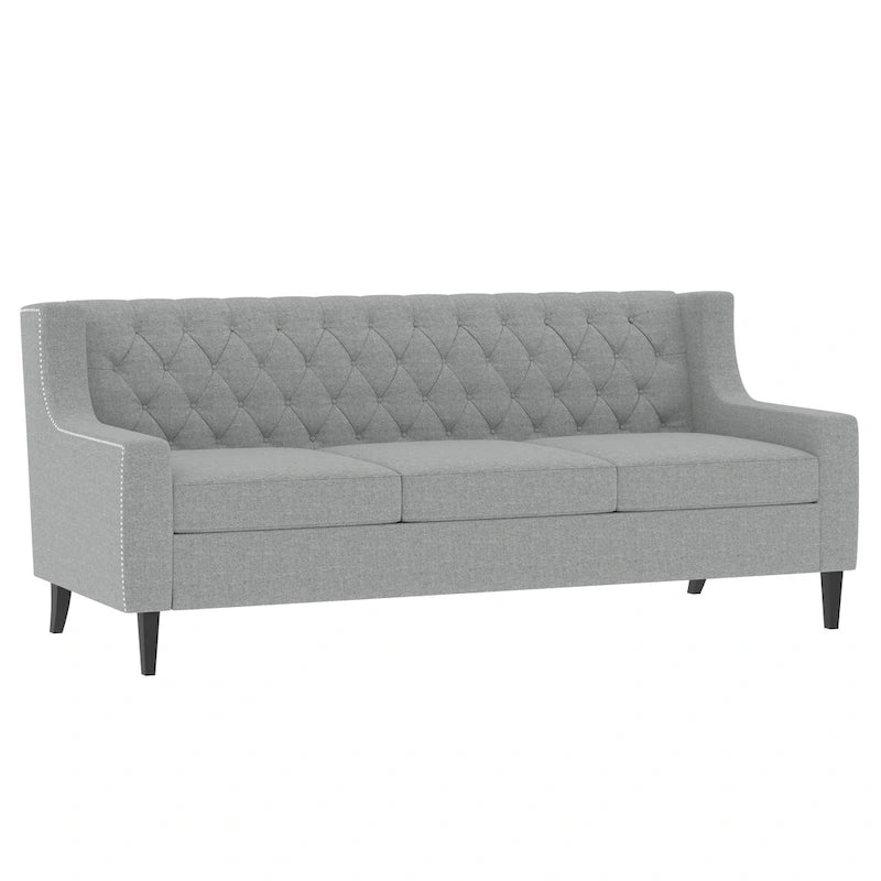 78.75" 3-Seater Fabric Sofa with Tufted Back – Grey