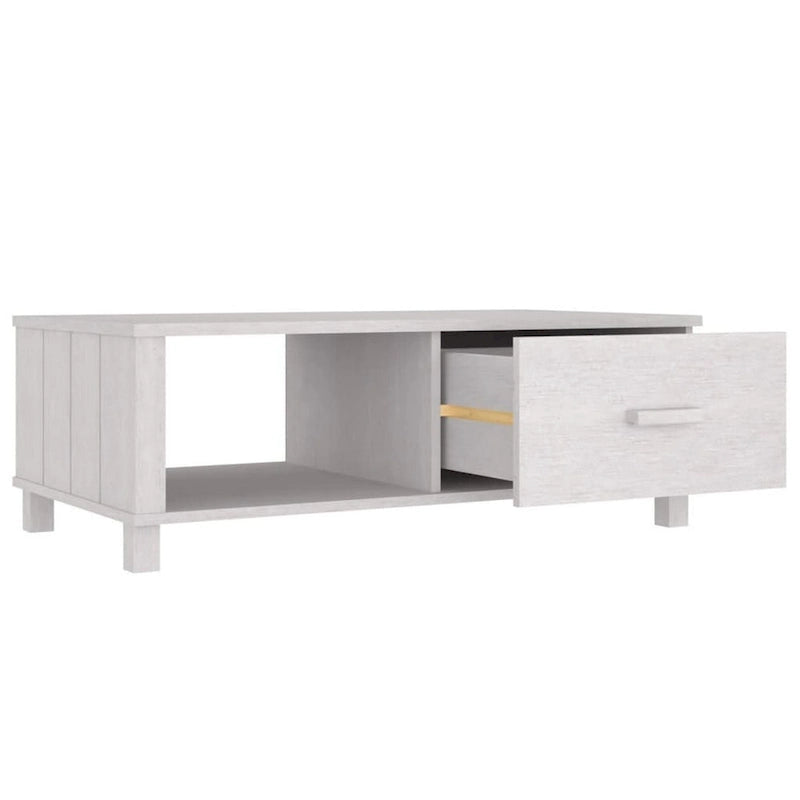 Couchtisch, rechteckig, Schublade, weißes Massivholz Kiefer