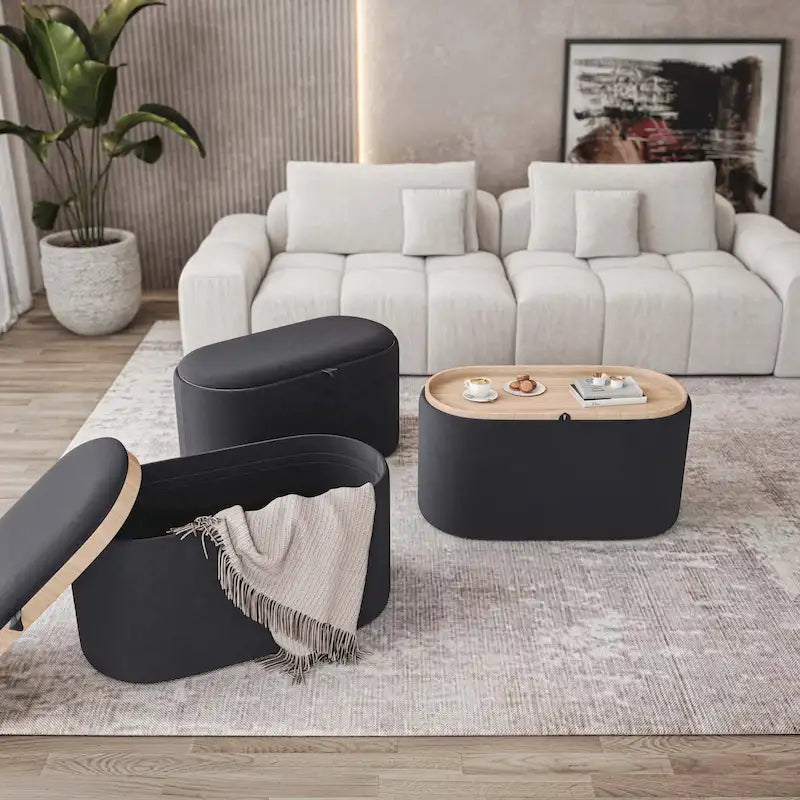 Reversible Storage Ottoman, 30" Wide