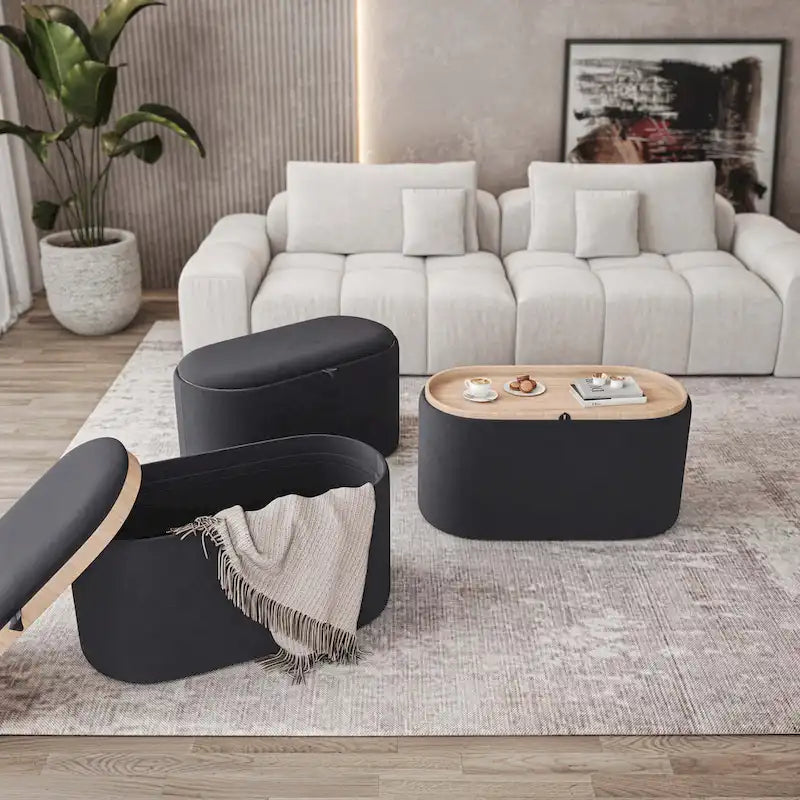 Reversible Storage Ottoman, 30" Wide