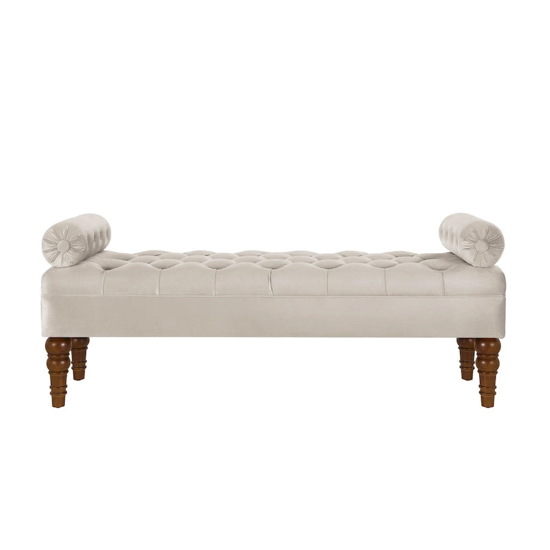 Upholstered Tufted Velvet Bench with Wooden Legs
