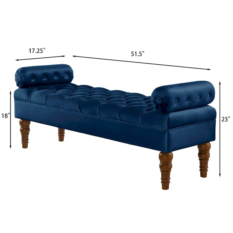 Upholstered Tufted Velvet Bench with Wooden Legs