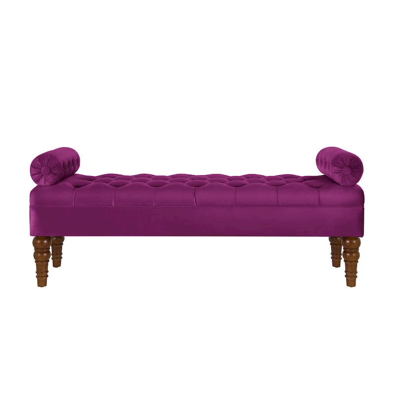 Upholstered Tufted Velvet Bench with Wooden Legs