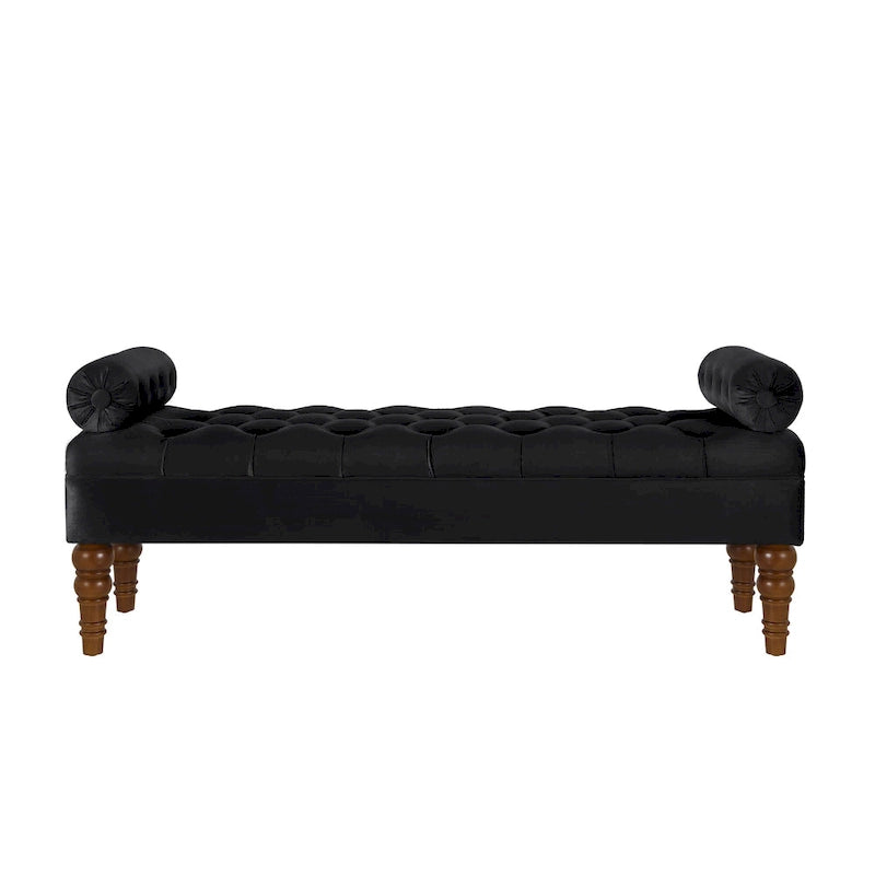 Upholstered Tufted Velvet Bench with Wooden Legs