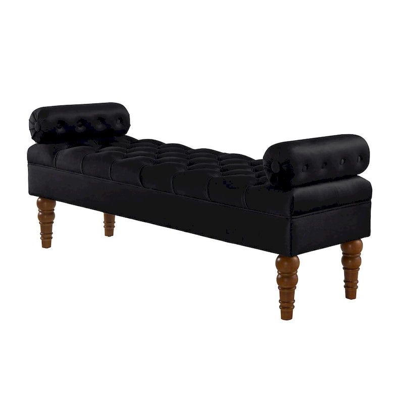 Upholstered Tufted Velvet Bench with Wooden Legs