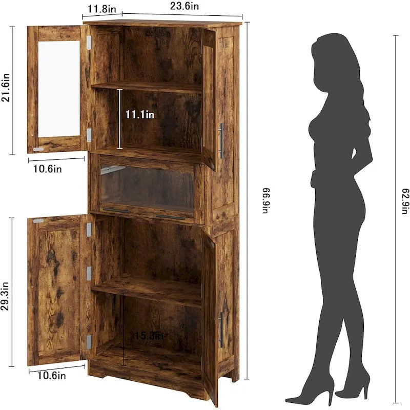 Hoher Badezimmerschrank, Wäscheschrank mit Türen und verstellbaren Einlegeböden und Schublade