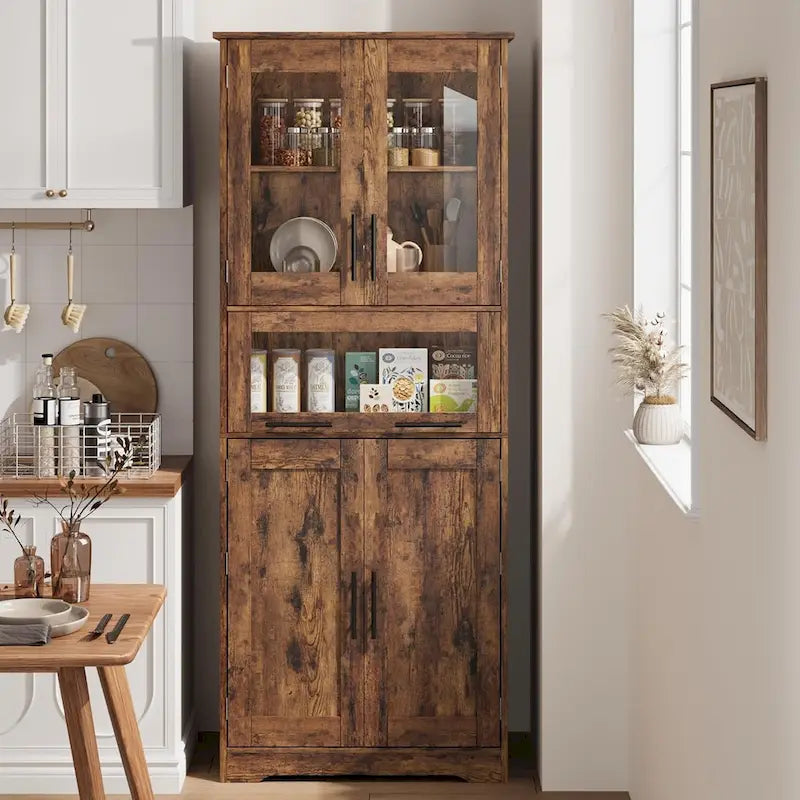 Hoher Badezimmerschrank, Wäscheschrank mit Türen und verstellbaren Einlegeböden und Schublade