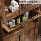 Hoher Badezimmerschrank, Wäscheschrank mit Türen und verstellbaren Einlegeböden und Schublade