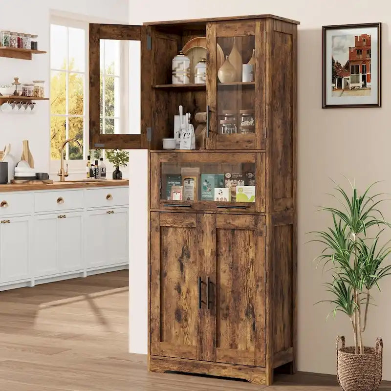 Hoher Badezimmerschrank, Wäscheschrank mit Türen und verstellbaren Einlegeböden und Schublade
