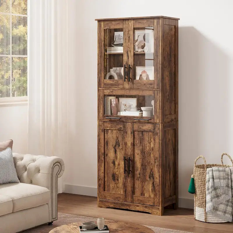 Hoher Badezimmerschrank, Wäscheschrank mit Türen und verstellbaren Einlegeböden und Schublade