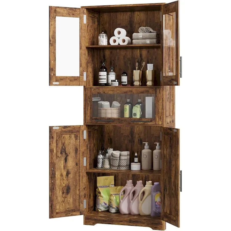 Hoher Badezimmerschrank, Wäscheschrank mit Türen und verstellbaren Einlegeböden und Schublade