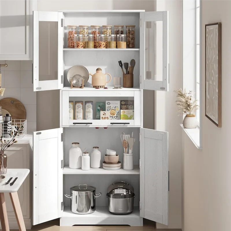 Hoher Badezimmerschrank, Wäscheschrank mit Türen und verstellbaren Einlegeböden und Schublade