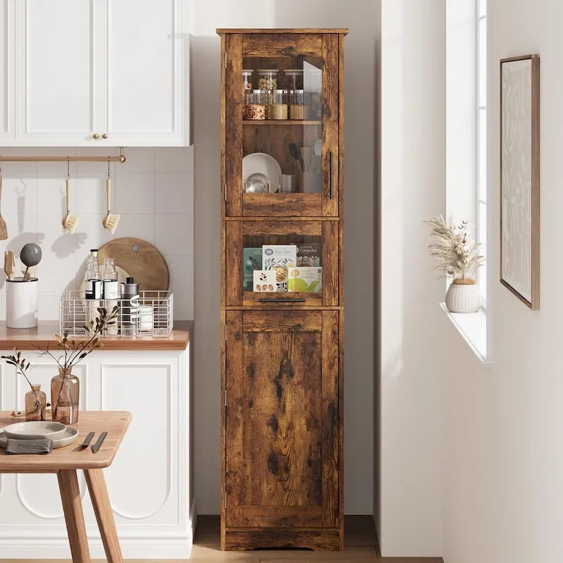 Hoher Badezimmerschrank, Wäscheschrank mit Türen und verstellbaren Einlegeböden und Schublade