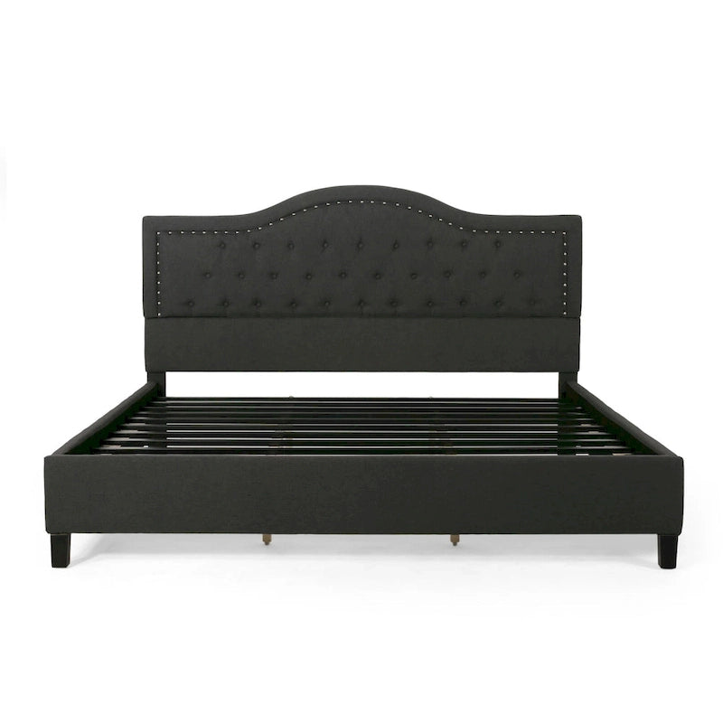 King Size Upholstered Platform Bed with Tufted Arched Headboard