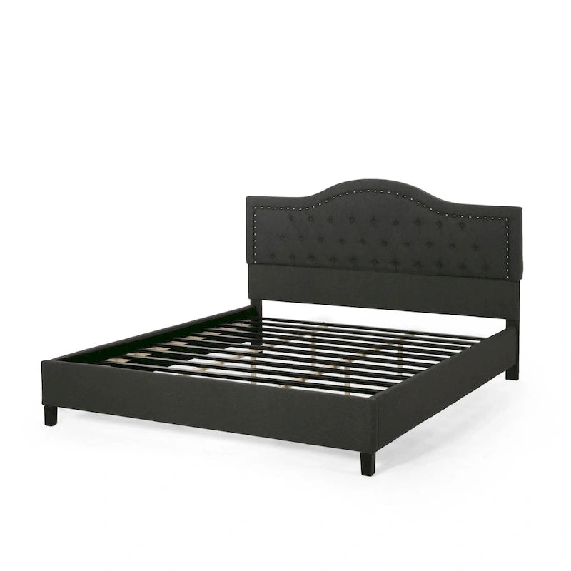 King Size Upholstered Platform Bed with Tufted Arched Headboard