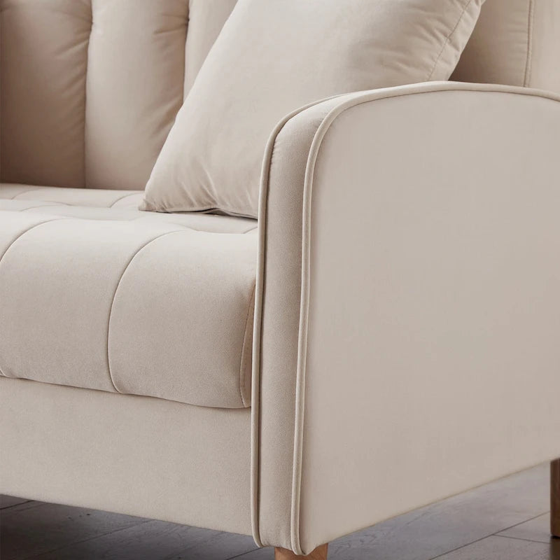 Modernes Design Sofa für das Wohnzimmer, kleiner Zweisitzer, glatter Samtbezug, getuftet, Beige