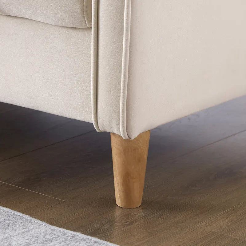 Modernes Design Sofa für das Wohnzimmer, kleiner Zweisitzer, glatter Samtbezug, getuftet, Beige