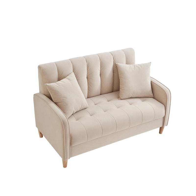 Modernes Design Sofa für das Wohnzimmer, kleiner Zweisitzer, glatter Samtbezug, getuftet, Beige