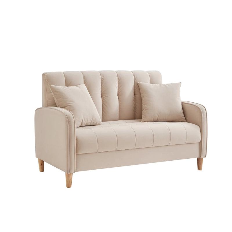 Modernes Design Sofa für das Wohnzimmer, kleiner Zweisitzer, glatter Samtbezug, getuftet, Beige