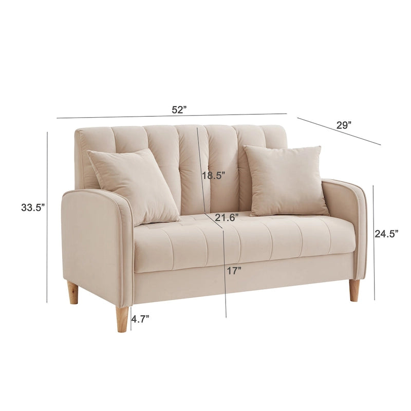 Modernes Design Sofa für das Wohnzimmer, kleiner Zweisitzer, glatter Samtbezug, getuftet, Beige