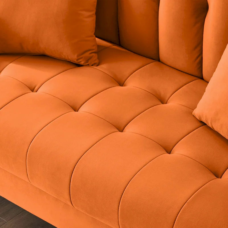 Modernes Design Sofa für das Wohnzimmer, kleiner Zweisitzer, glatter Samtbezug, getuftet, Beige