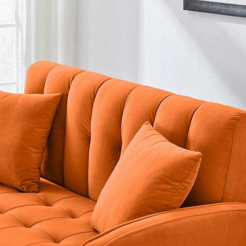 Modernes Design Sofa für das Wohnzimmer, kleiner Zweisitzer, glatter Samtbezug, getuftet, Beige