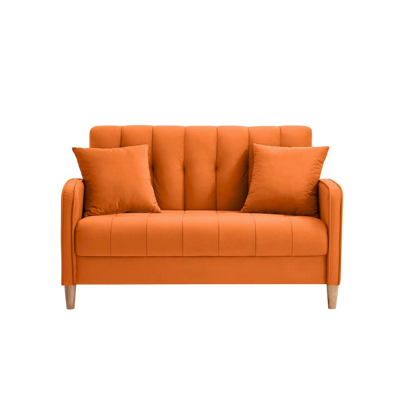 Modernes Design Sofa für das Wohnzimmer, kleiner Zweisitzer, glatter Samtbezug, getuftet, Beige