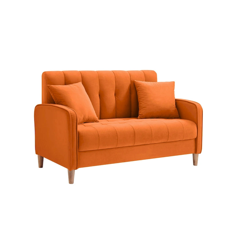 Modernes Design Sofa für das Wohnzimmer, kleiner Zweisitzer, glatter Samtbezug, getuftet, Beige