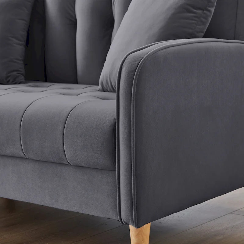 Modernes Design Sofa für das Wohnzimmer, kleiner Zweisitzer, glatter Samtbezug, getuftet, Beige