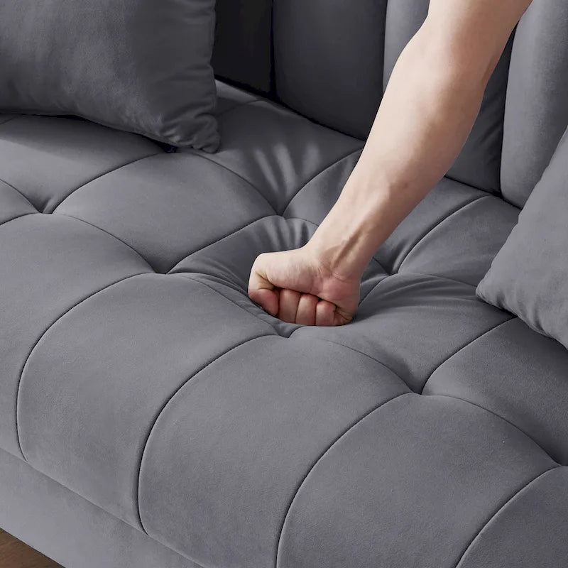 Modernes Design Sofa für das Wohnzimmer, kleiner Zweisitzer, glatter Samtbezug, getuftet, Beige