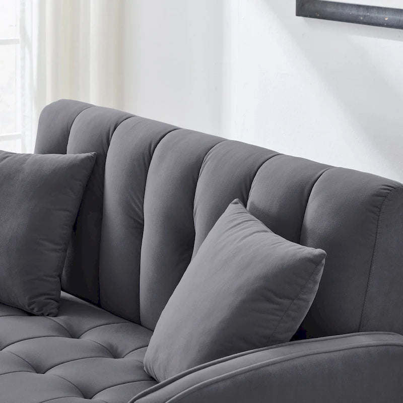 Modernes Design Sofa für das Wohnzimmer, kleiner Zweisitzer, glatter Samtbezug, getuftet, Beige