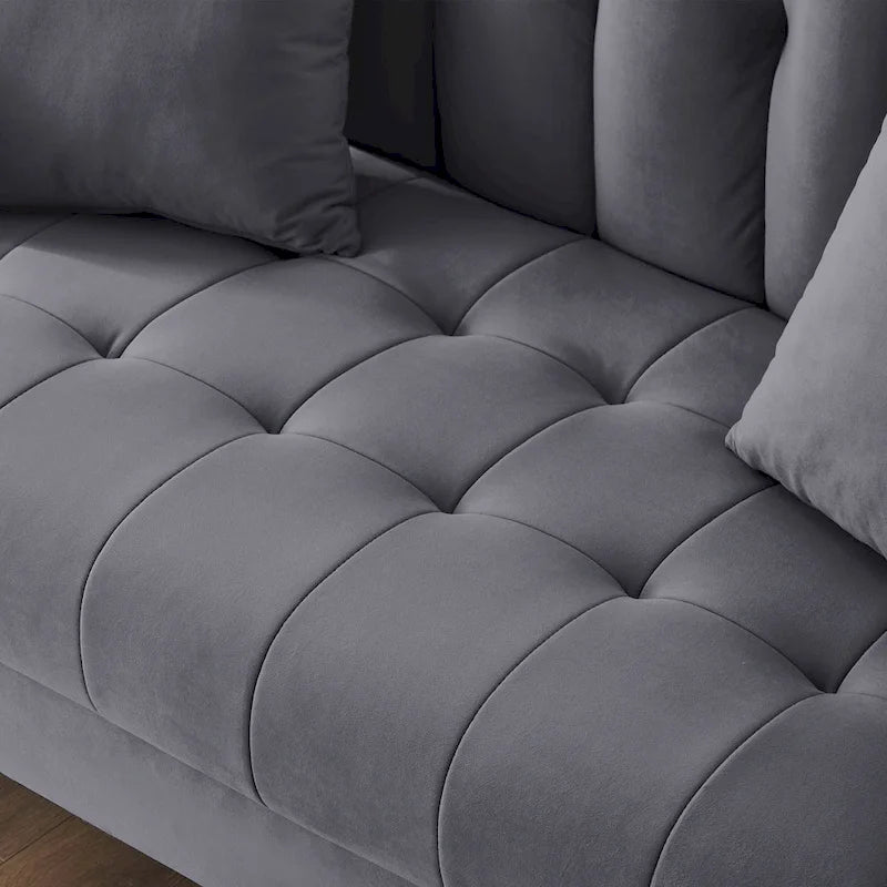 Modernes Design Sofa für das Wohnzimmer, kleiner Zweisitzer, glatter Samtbezug, getuftet, Beige
