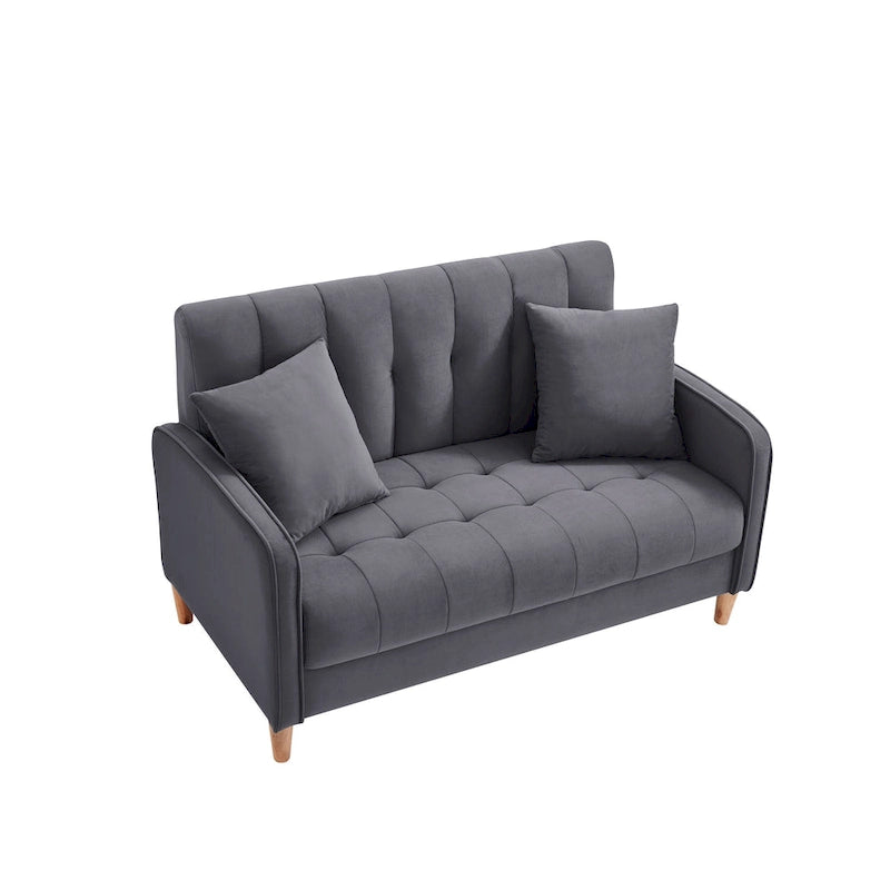 Modernes Design Sofa für das Wohnzimmer, kleiner Zweisitzer, glatter Samtbezug, getuftet, Beige