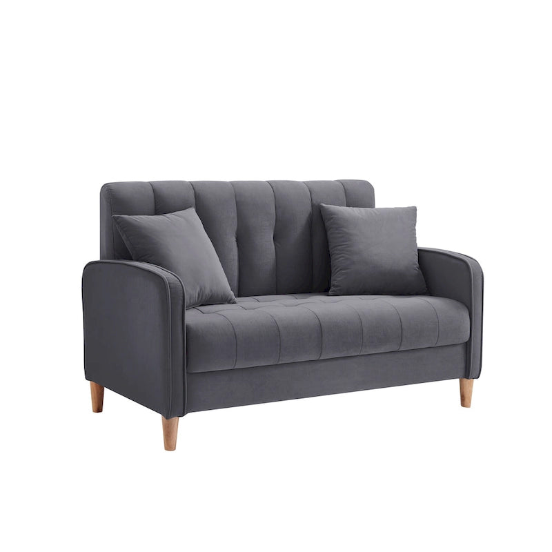 Modernes Design Sofa für das Wohnzimmer, kleiner Zweisitzer, glatter Samtbezug, getuftet, Beige