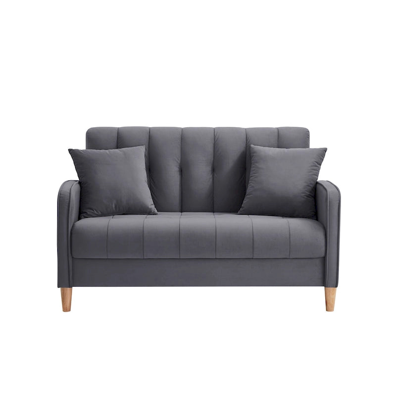 Modernes Design Sofa für das Wohnzimmer, kleiner Zweisitzer, glatter Samtbezug, getuftet, Beige