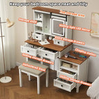 46.5 Farmhouse Makeup Vanity Desk with Adjustible LED Lighted Mirror and Charging Station for Bedroom