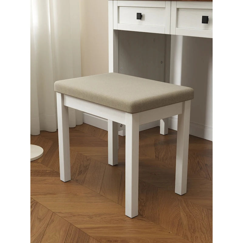 46.5 Farmhouse Makeup Vanity Desk with Adjustible LED Lighted Mirror and Charging Station for Bedroom