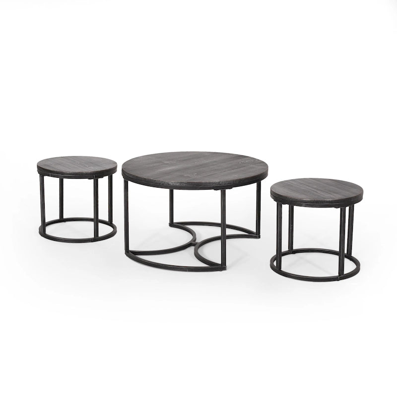 Modern Industrial 3-Piece Coffee Table Set
