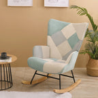 Mid-Century Schaukelstuhl aus Stoff mit Holzbeinen und Patchwork-Leinen