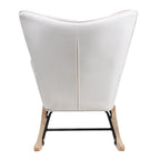 Mid-Century Schaukelstuhl aus Stoff mit Holzbeinen und Patchwork-Leinen