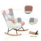 Mid-Century Schaukelstuhl aus Stoff mit Holzbeinen und Patchwork-Leinen