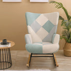 Mid-Century Schaukelstuhl aus Stoff mit Holzbeinen und Patchwork-Leinen