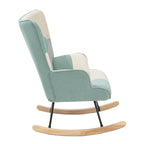 Mid-Century Schaukelstuhl aus Stoff mit Holzbeinen und Patchwork-Leinen