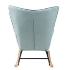 Mid-Century Schaukelstuhl aus Stoff mit Holzbeinen und Patchwork-Leinen