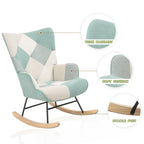 Mid-Century Schaukelstuhl aus Stoff mit Holzbeinen und Patchwork-Leinen