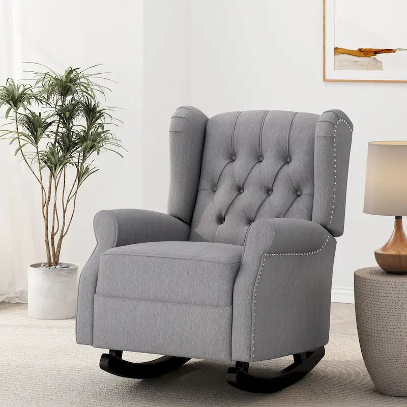 Dobles Fabric Tufted Wingback Rocking Chair by 